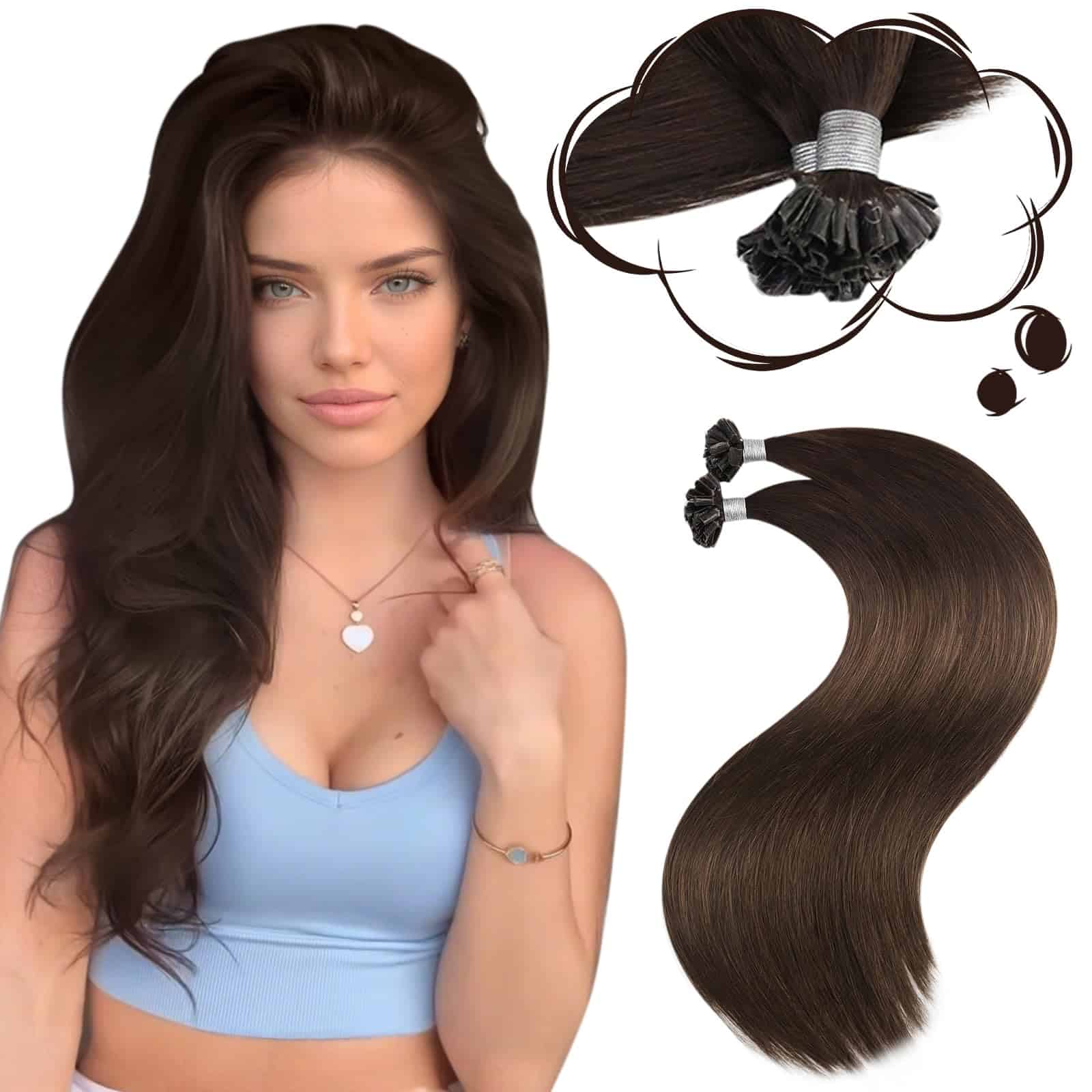 Extensiones de Cabello U Tip Moresoo de Color Marrón Oscuro