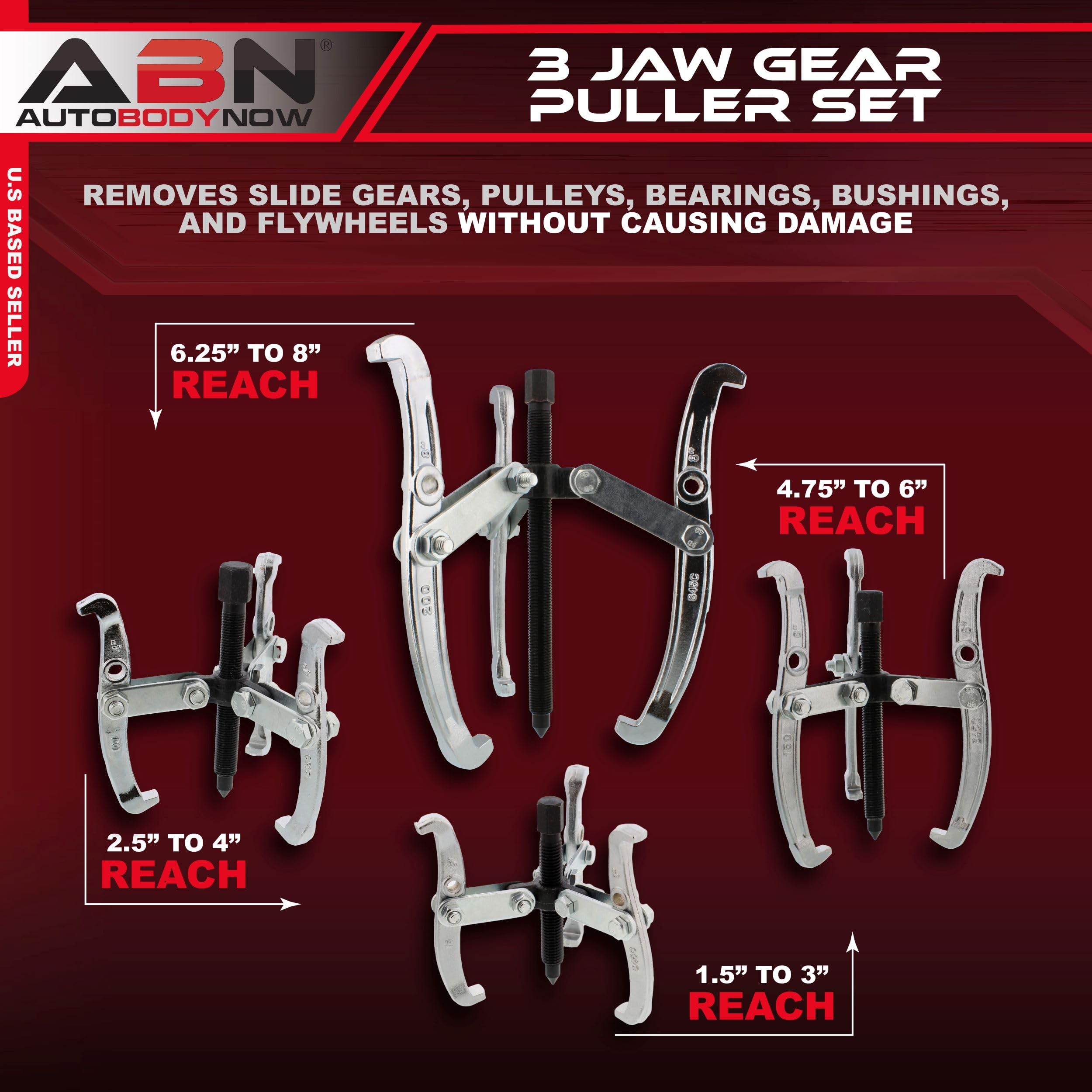 ABN Juego de 4 Extractores de Engranajes de 3 Garras - 3in, - Imagen 3