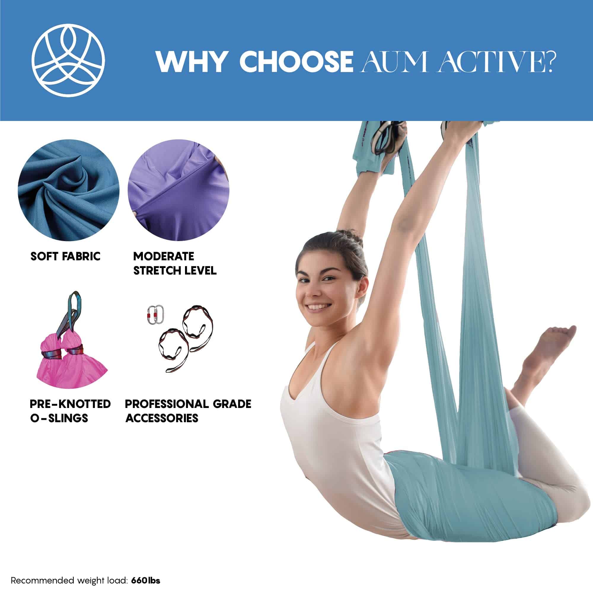 Aum Active Hamaca y Columpio de Seda Yoga Aéreo para Casa, - Imagen 5