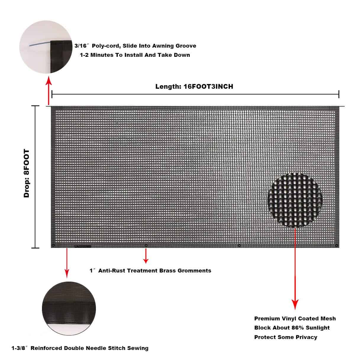 Tentproinc Malla para sombra de toldo de RV de 8' X 16' 3'' - Imagen 7