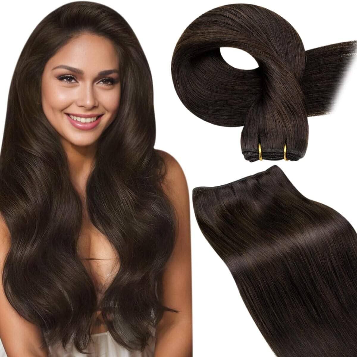 Extensiones de Cabello Cosido Marrón Oscuro de Cabello
