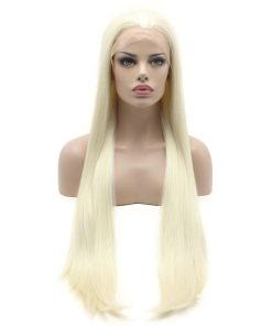 Peluca sintética de encaje frontal recta extra larga de 28