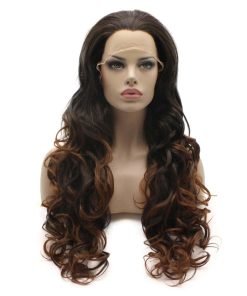 Pelucas de Encaje Frontal Sintético Largo Ondulado con