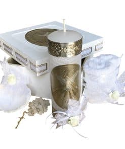 Set de Velas de Bautizo Católico con Arcángeles en Caja de