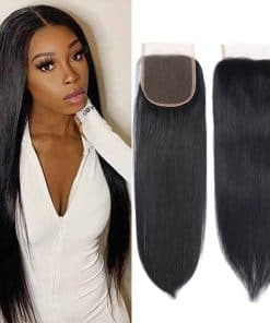 Cierre de Encaje de Pelo Humano Virgen Brasileño Recto 4x4