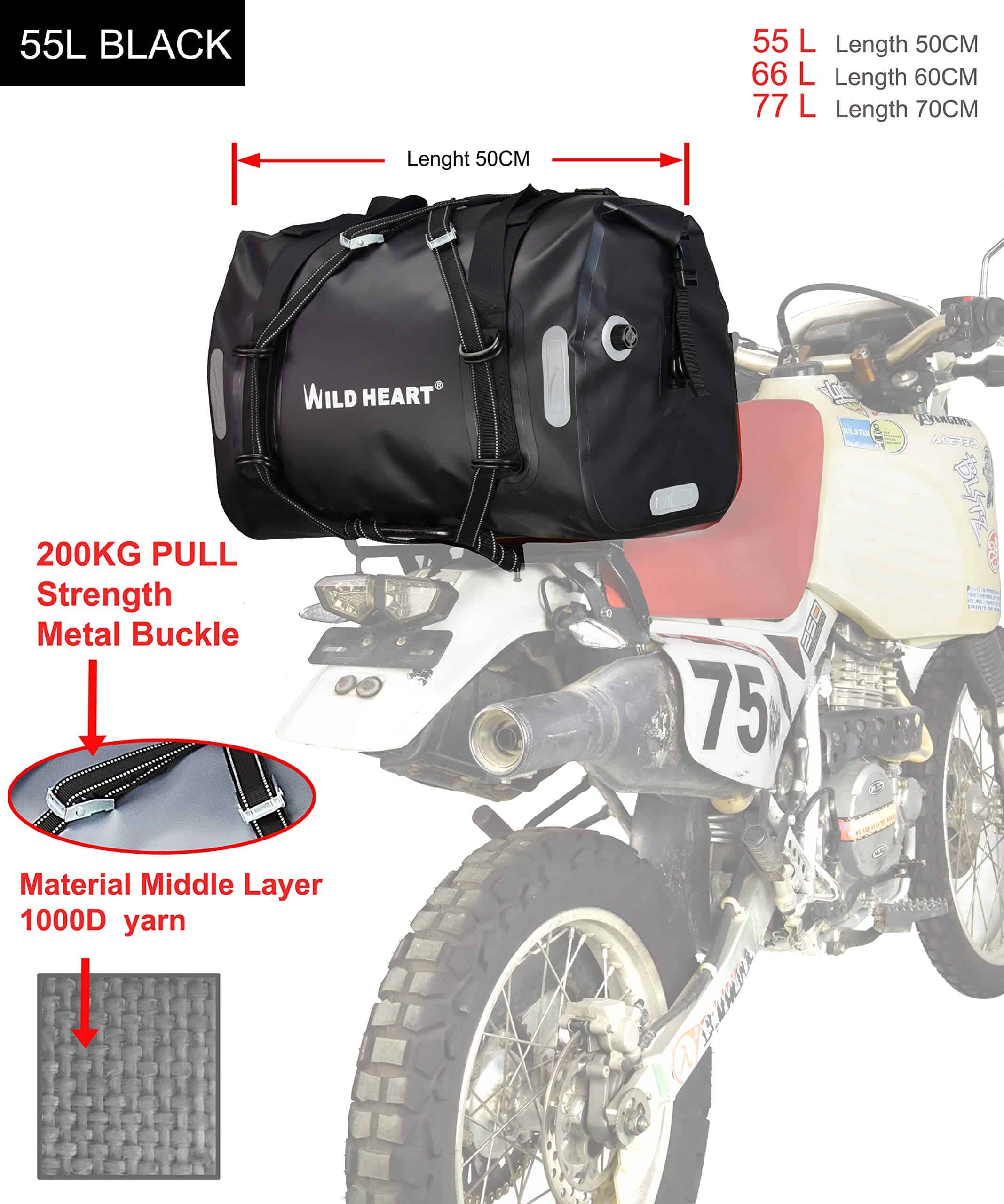 Bolsa Impermeable WILD HEART 55L 66L 77L para Motocicleta - Imagen 3