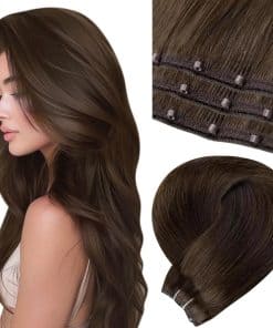 Extensiones de Cabello Cosidas LaaVoo Cabello Humano Marrón