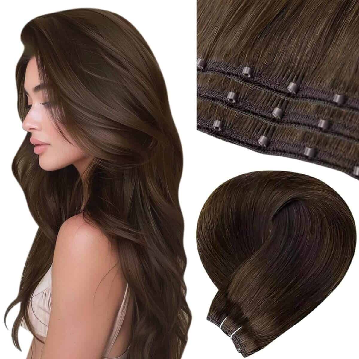 Extensiones de Cabello Cosidas LaaVoo Cabello Humano Marrón