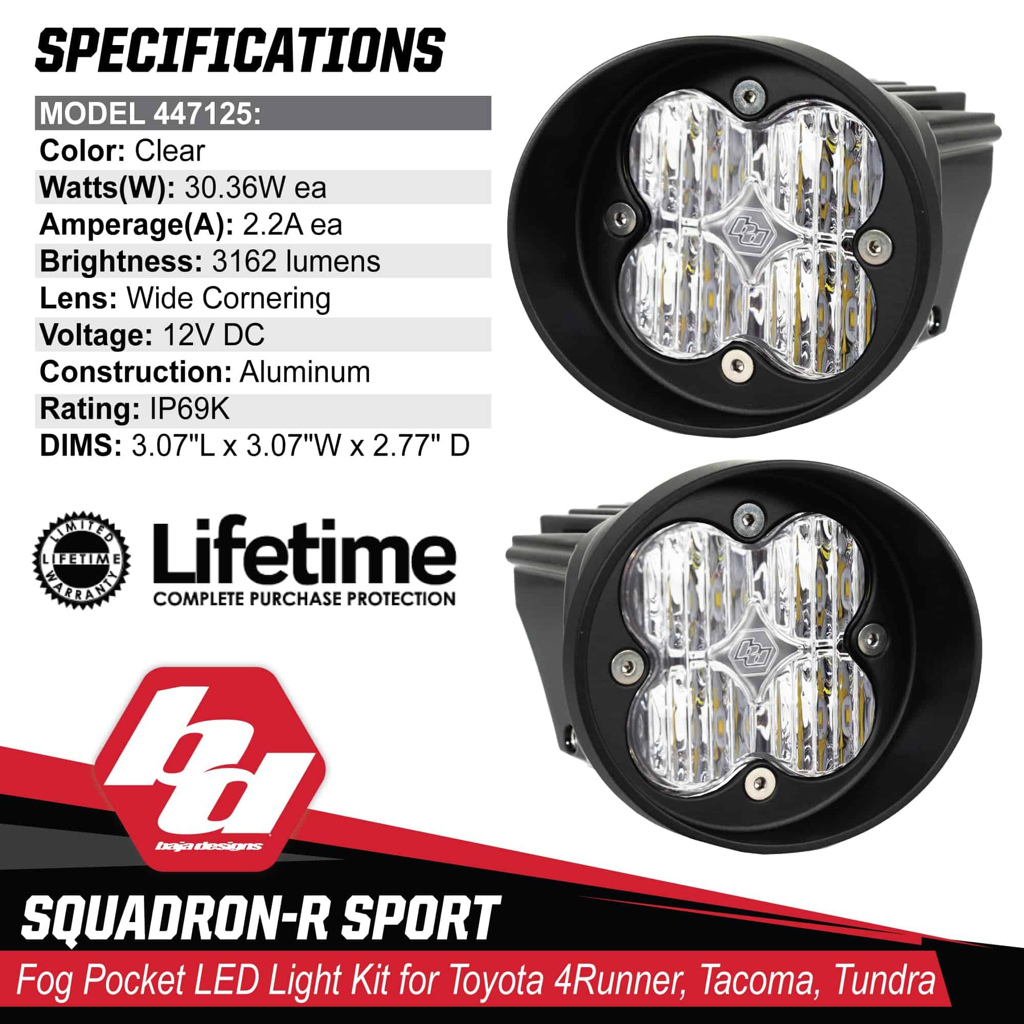 Faros de Niebla Baja Designs 447125 Negro/Plata (Toyota, - Imagen 7