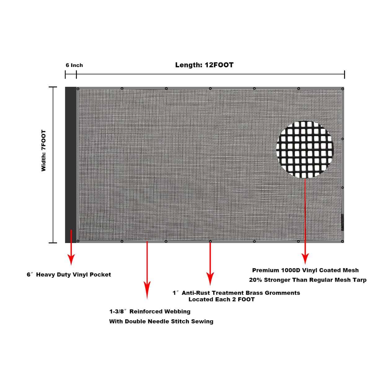 Lona de Malla para Camión de Volteo 7'X12' - Cubierta - Imagen 6