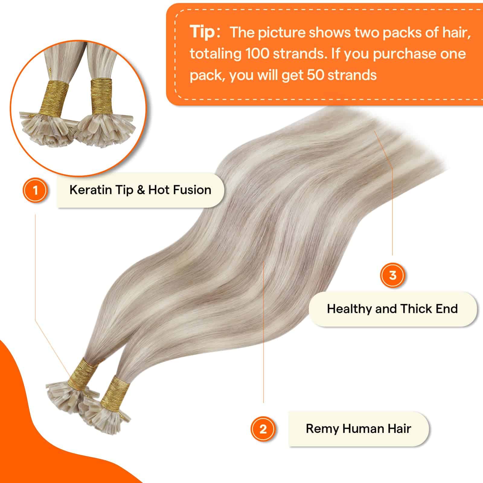 Extensiones de Cabello Humano Real Full Shine Ktip 16 - Imagen 3