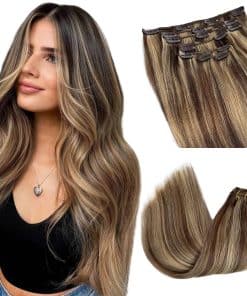 Extensiones de Cabello Humano Clip ins Marrón Mediano
