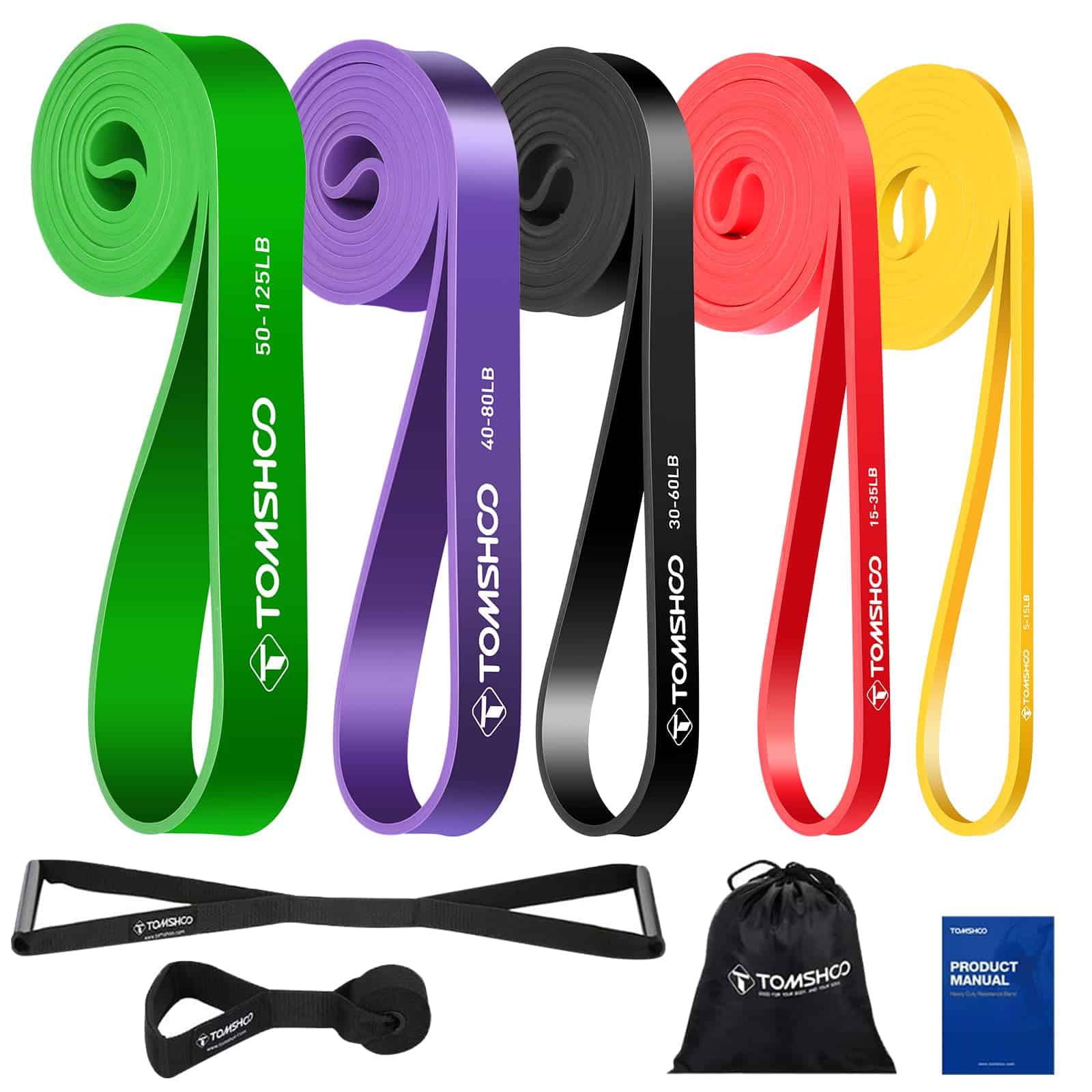 Set de Bandas de Resistencia TOMSHOO 5Pcs con Asas y