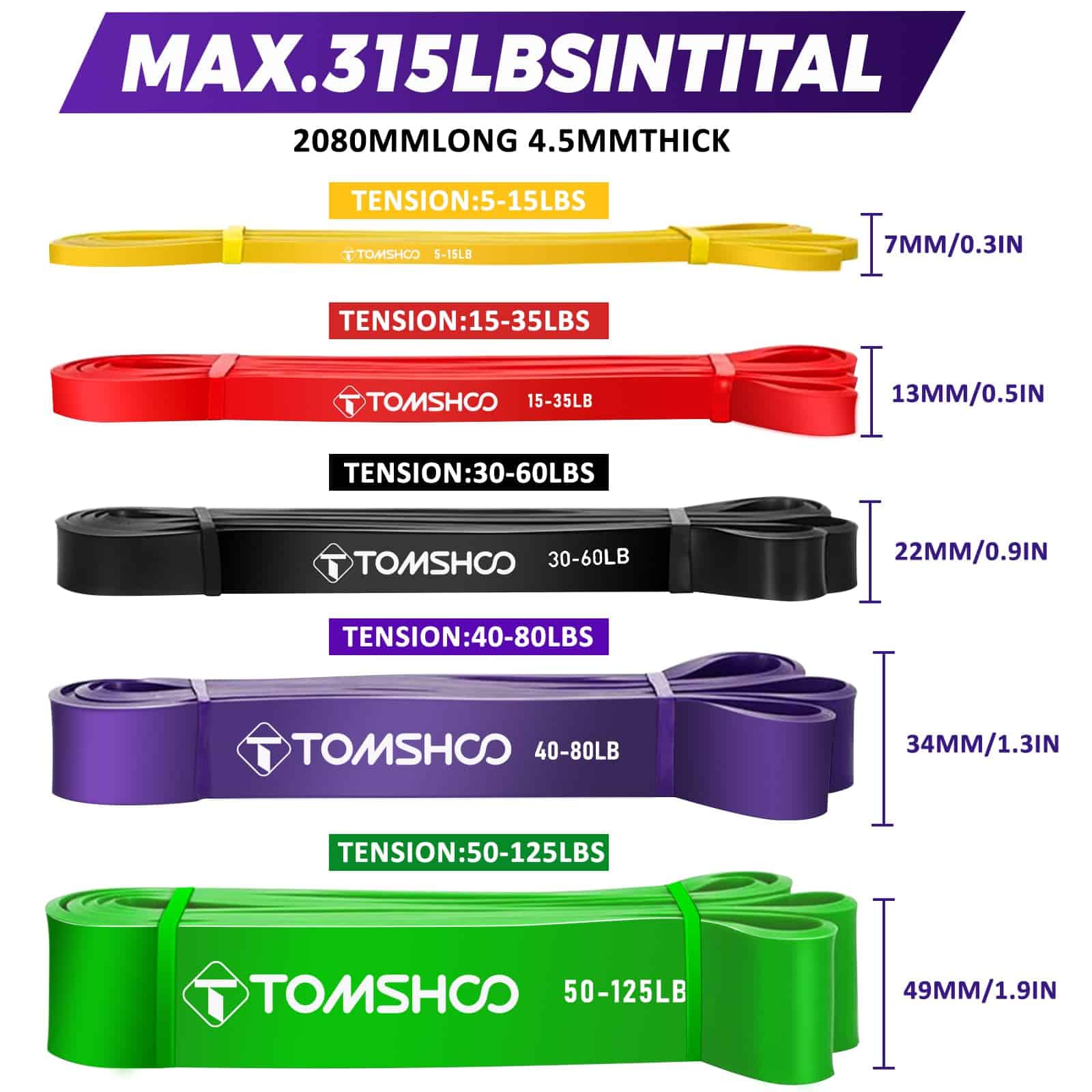 Set de Bandas de Resistencia TOMSHOO 5Pcs con Asas y - Imagen 5