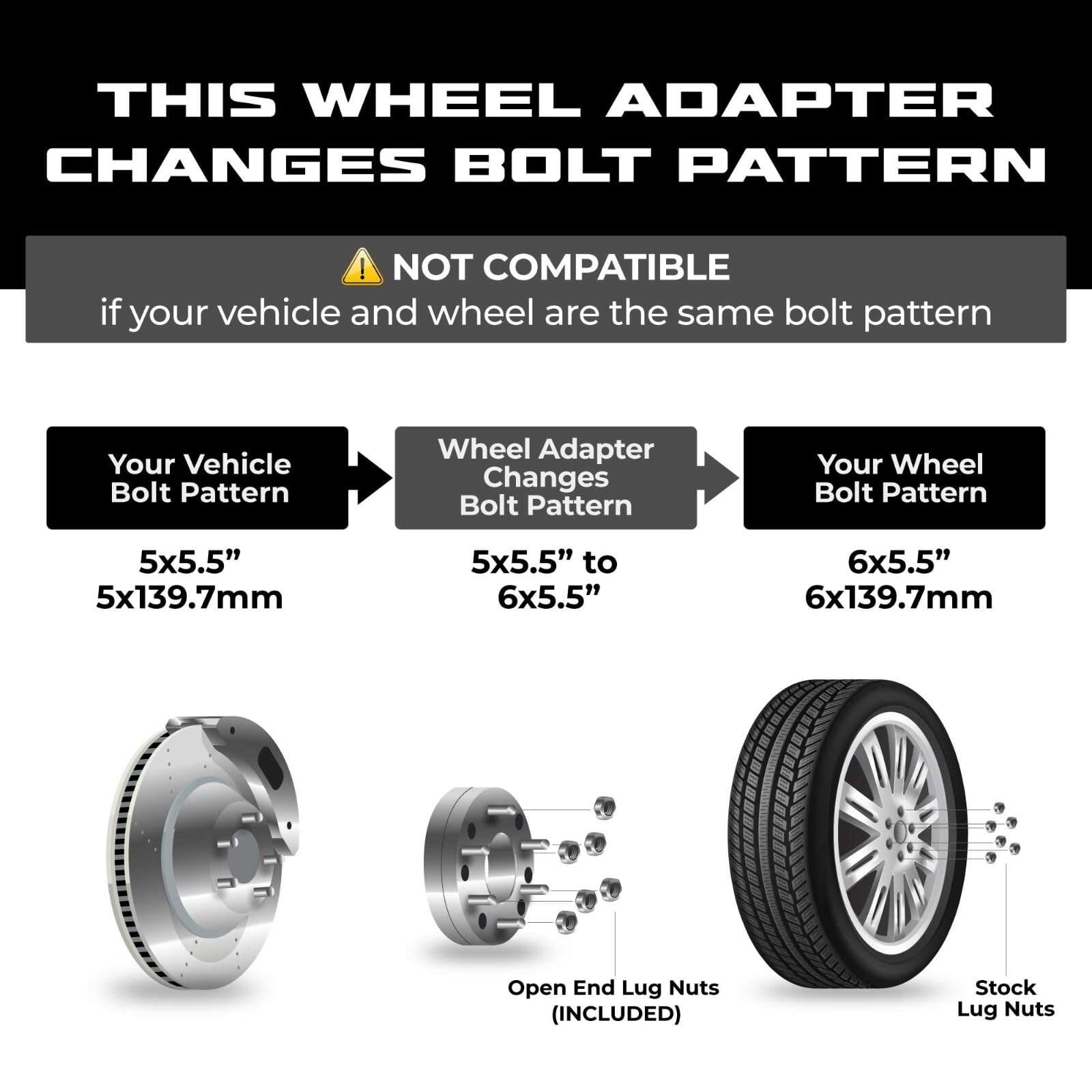 Adaptador de Rueda de 4 Pernos 5x5.5 a 6x5.5 | 5x139.7 a - Imagen 3