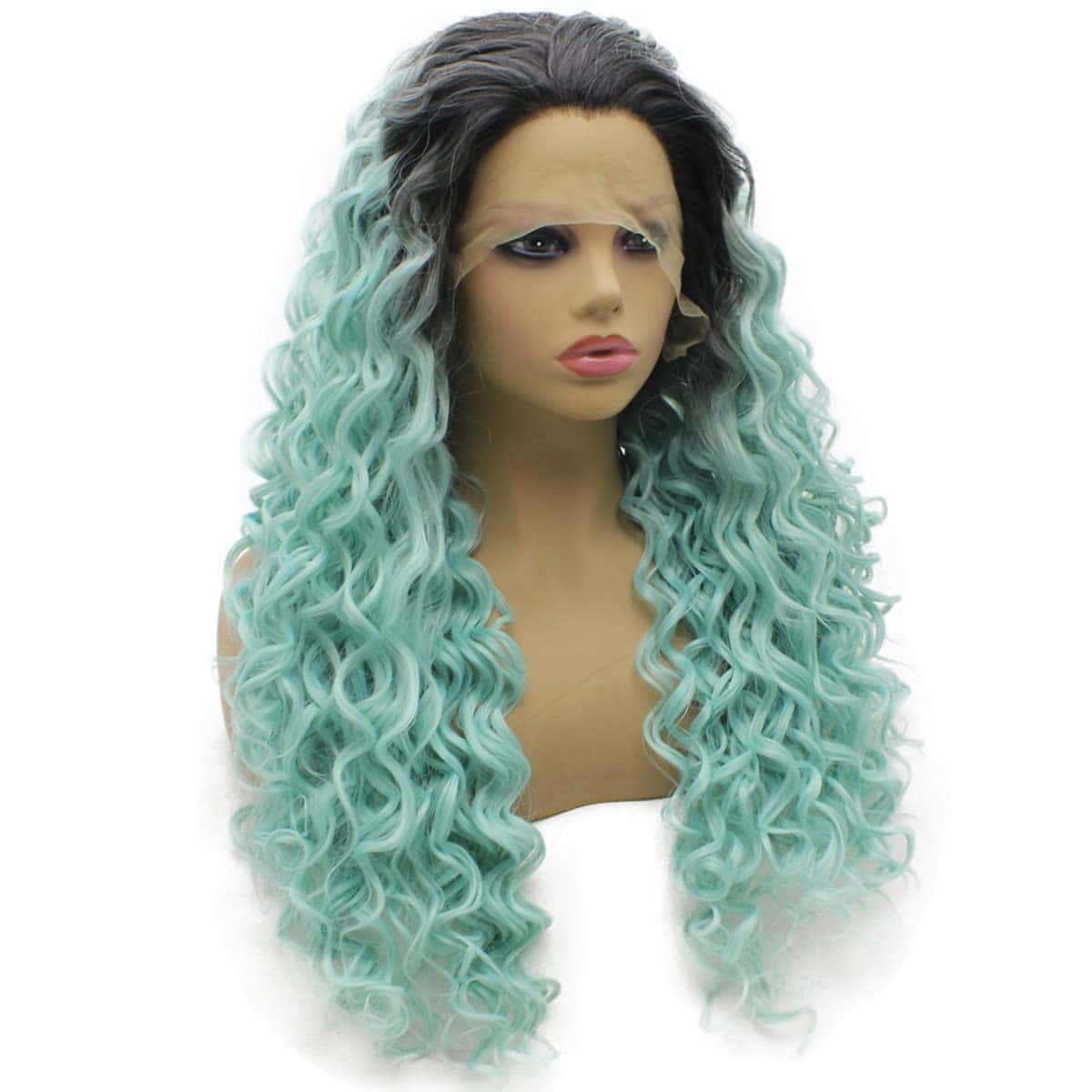 Pelucas de Sintético Largo Rizado Negro Azul Ombre de - Imagen 4