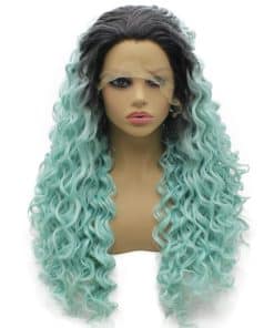 Pelucas de Sintético Largo Rizado Negro Azul Ombre de
