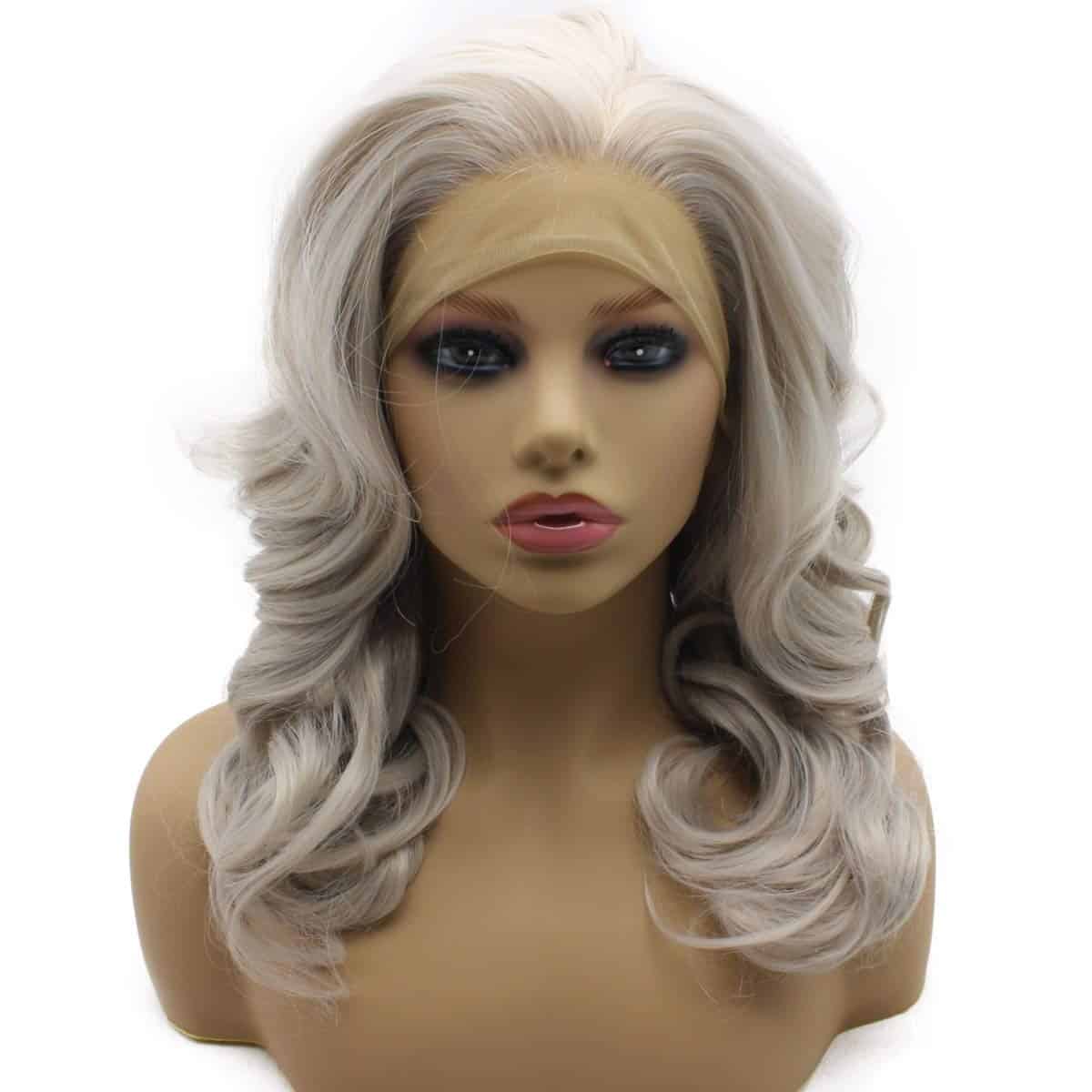 Pelucas sintéticas de encaje frontal natural, ondulado