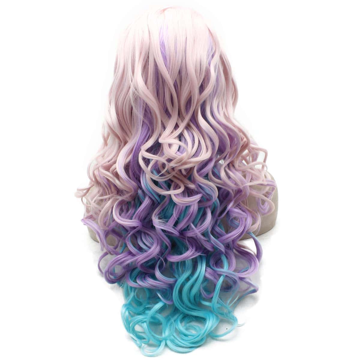 Peluca larga ondulada suiza de color rosa, azul y morado de - Imagen 3