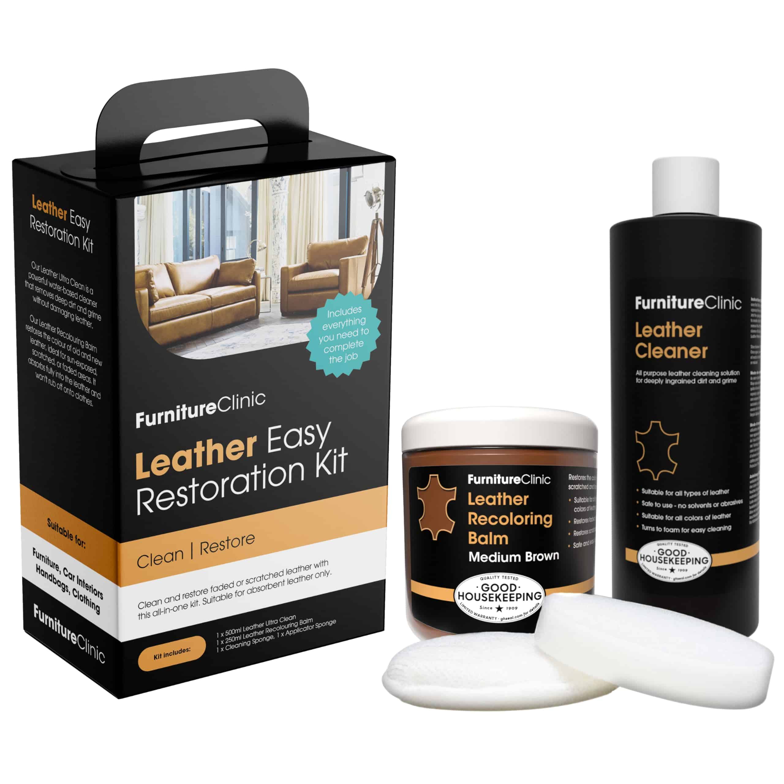 Kit de Restauración Fácil de Cuero Furniture -Marrón Medio