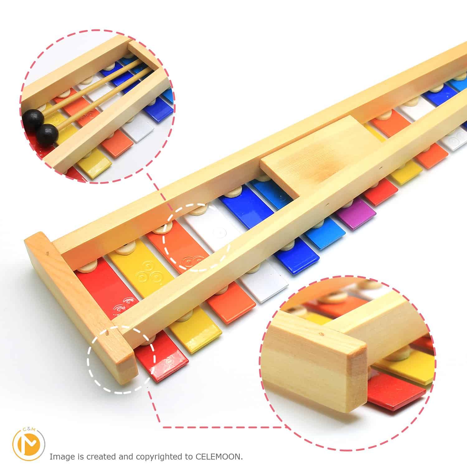 CeleMoon Xilófono de Madera Natural de 15 Tonos para Niños - Imagen 6