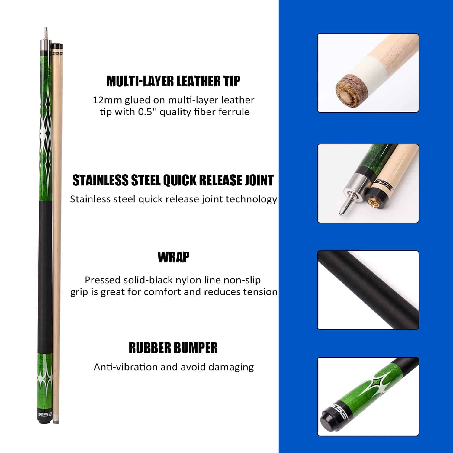 Palillo de Billar Pool de 58" de 2 Piezas de Madera de Arce - Imagen 3