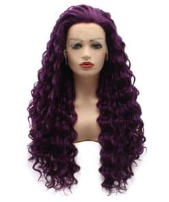 Pelucas Frontales de Encaje Sintético Púrpura Rizado Largo