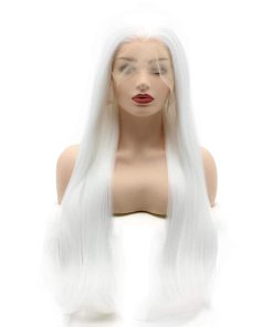 Peluca sintética de encaje frontal recta súper larga de 28