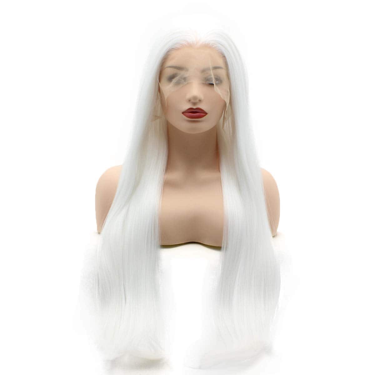 Peluca sintética de encaje frontal recta súper larga de 28