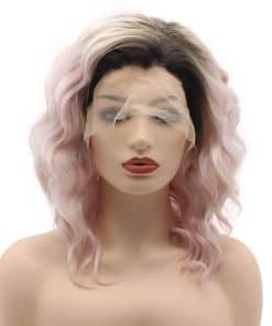 Pelucas Sintéticas de Encaje Frontal Ombre Rosa Raíces