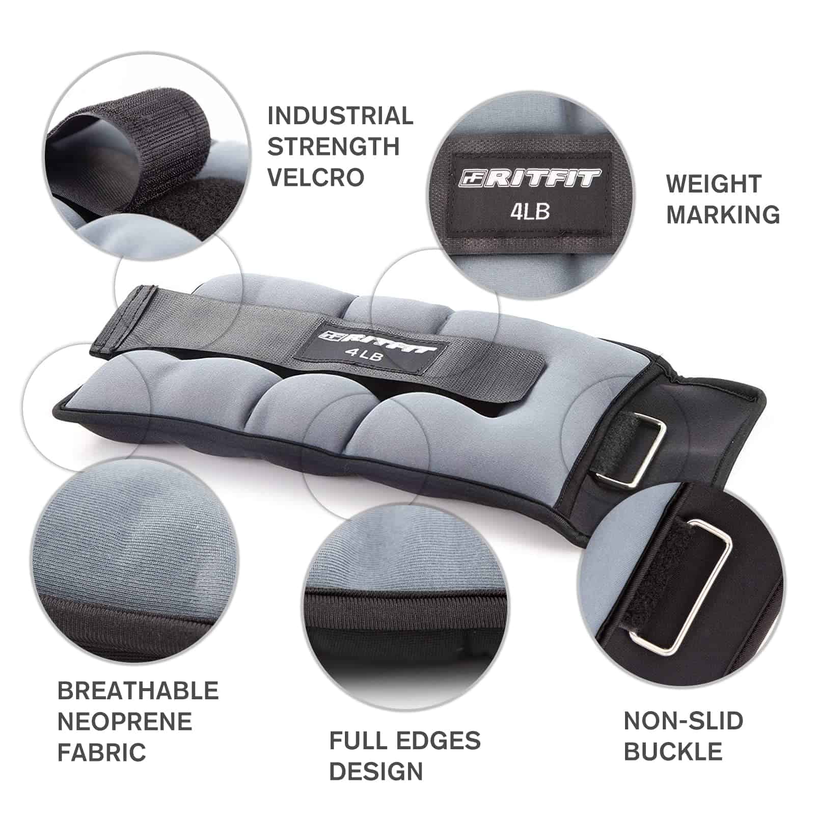 Pesas para tobillos y muñecas RitFit para -Gris - 4 lb - Imagen 5
