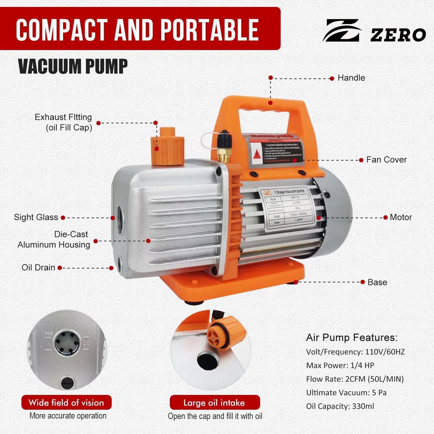 Juego de bomba de vacío de aire acondicionado Z 110V 1/4HP - Imagen 4