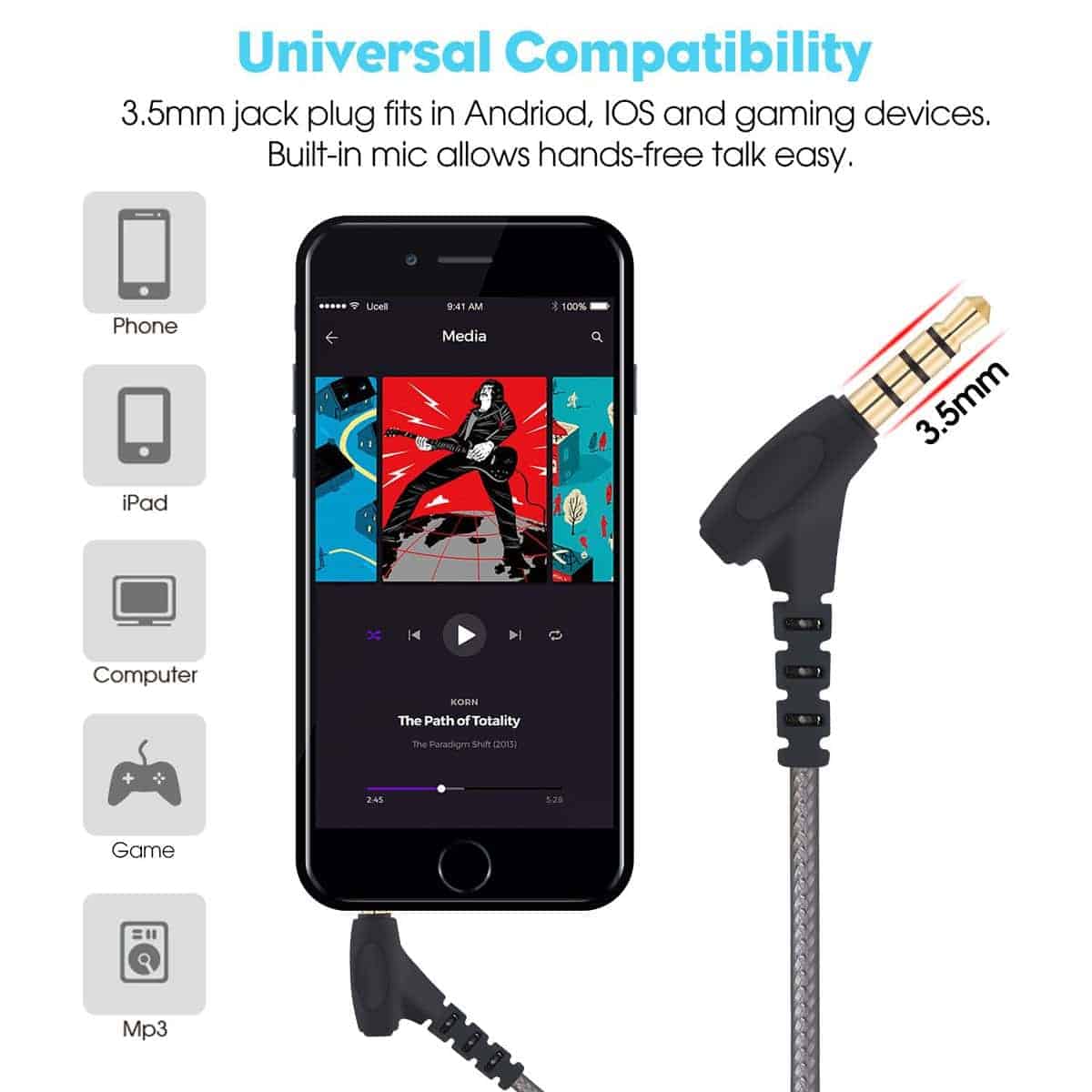 MINDBEAST Audífonos con Cable Super Bass con Micrófono - - Imagen 3