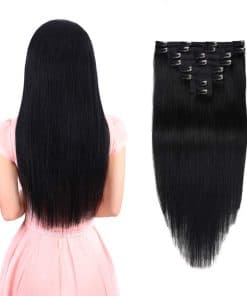 Extensiones de Cabello Real Clip in Negro 8 Piezas -