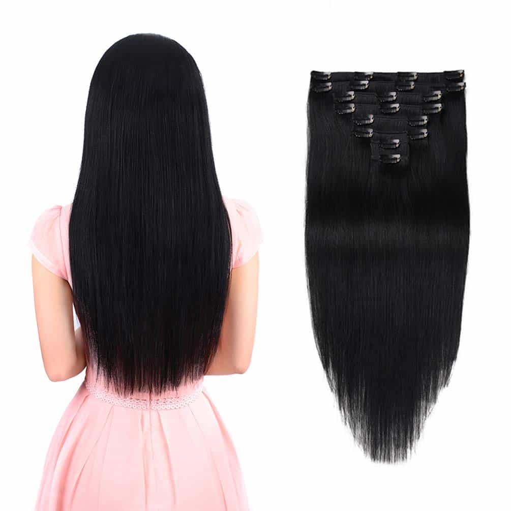 Extensiones de Cabello Real Clip in Negro 8 Piezas -