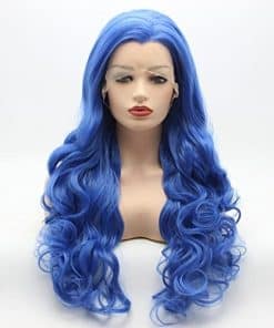 Peluca Sintética de Encaje Frontal Ondulada -Azul
