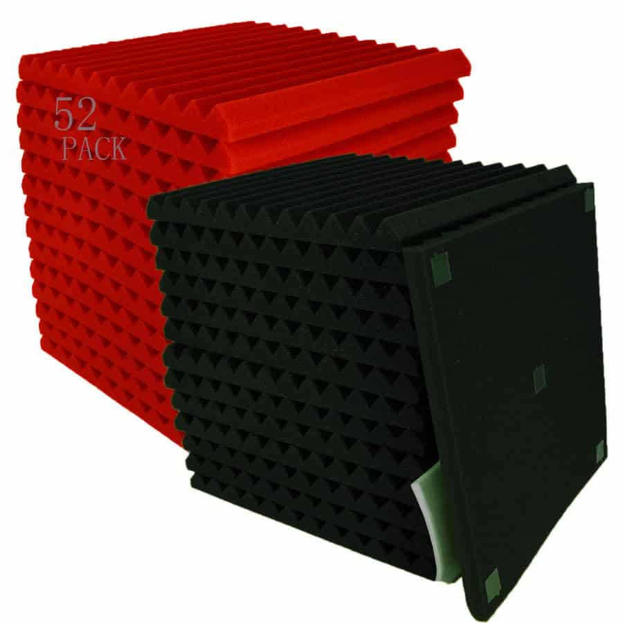 52 Pack Negro Rojo 1" x 12" x 12" Paneles de Espuma