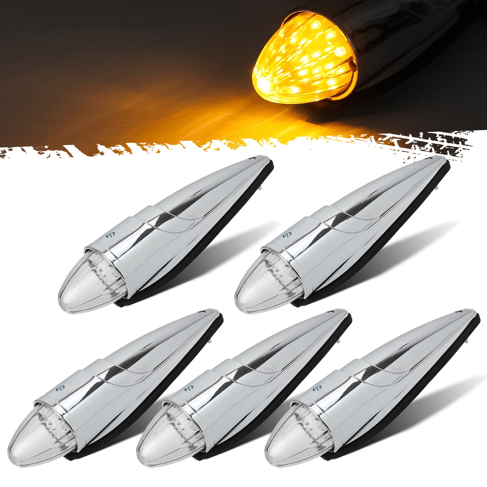 5pc Super Bright Amber Yellow 17 LED Clear Lens Torpedo