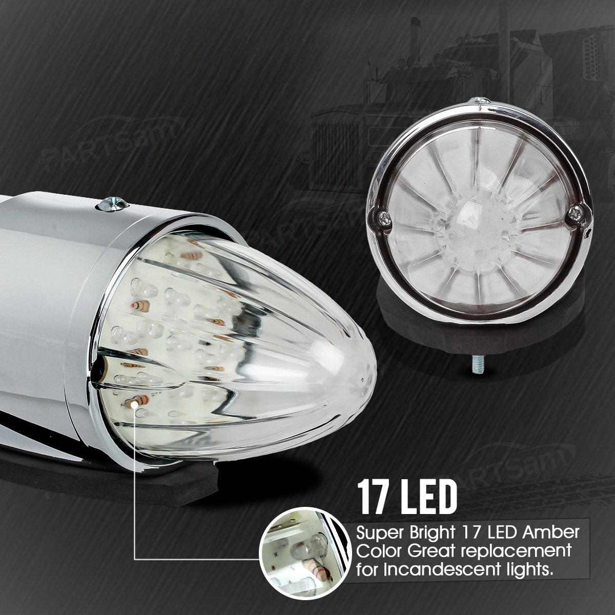 5pc Super Bright Amber Yellow 17 LED Clear Lens Torpedo - Imagen 5