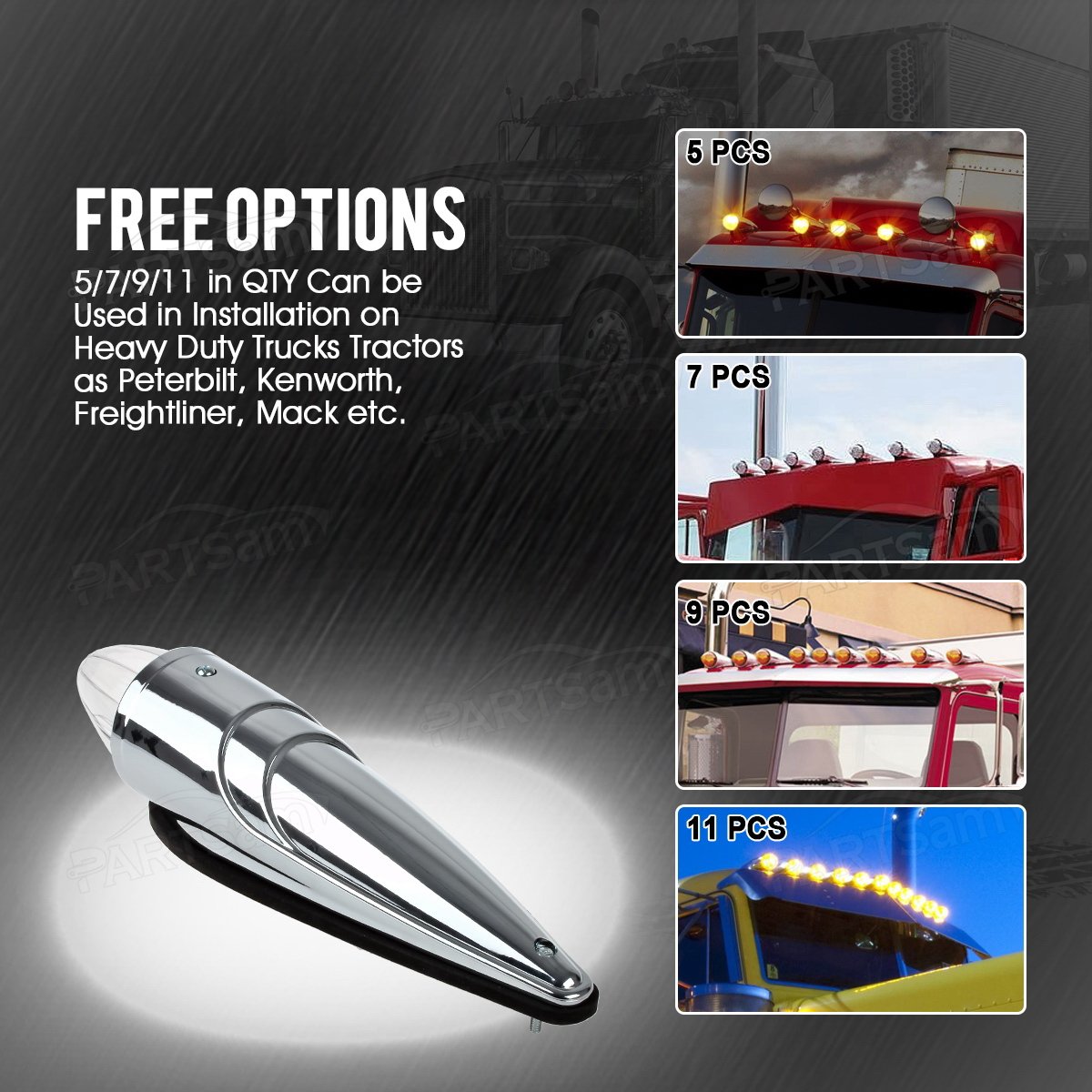 5pc Super Bright Amber Yellow 17 LED Clear Lens Torpedo - Imagen 7