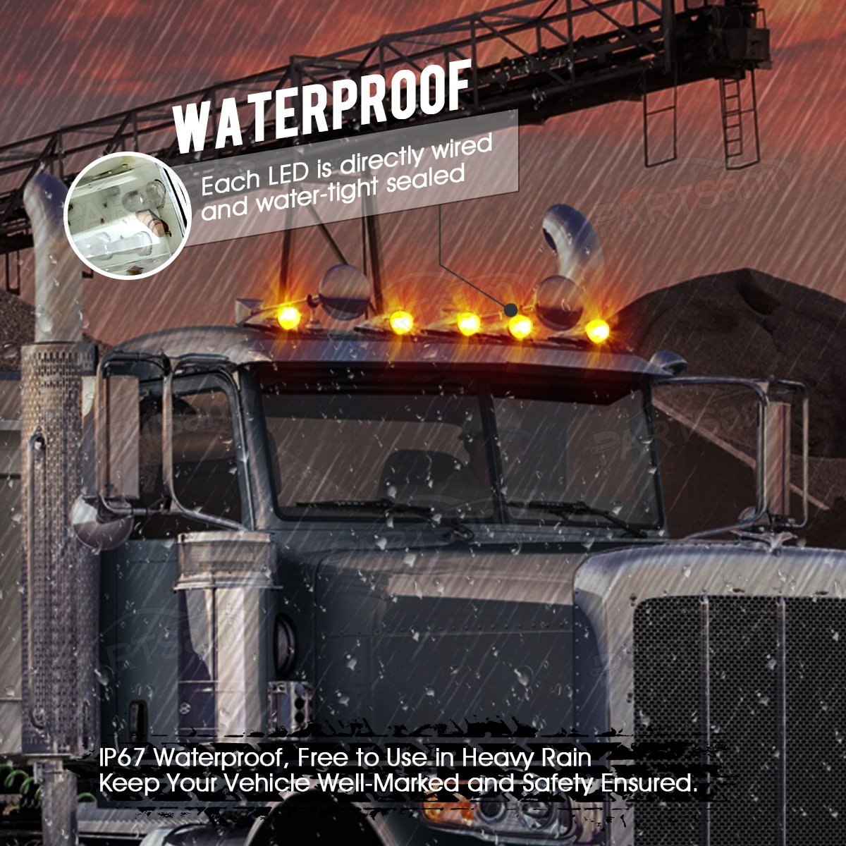 5pc Super Bright Amber Yellow 17 LED Clear Lens Torpedo - Imagen 3