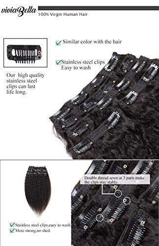 Extensiones de Cabello Humano Kinky Straight Jet Black Clip - Imagen 6