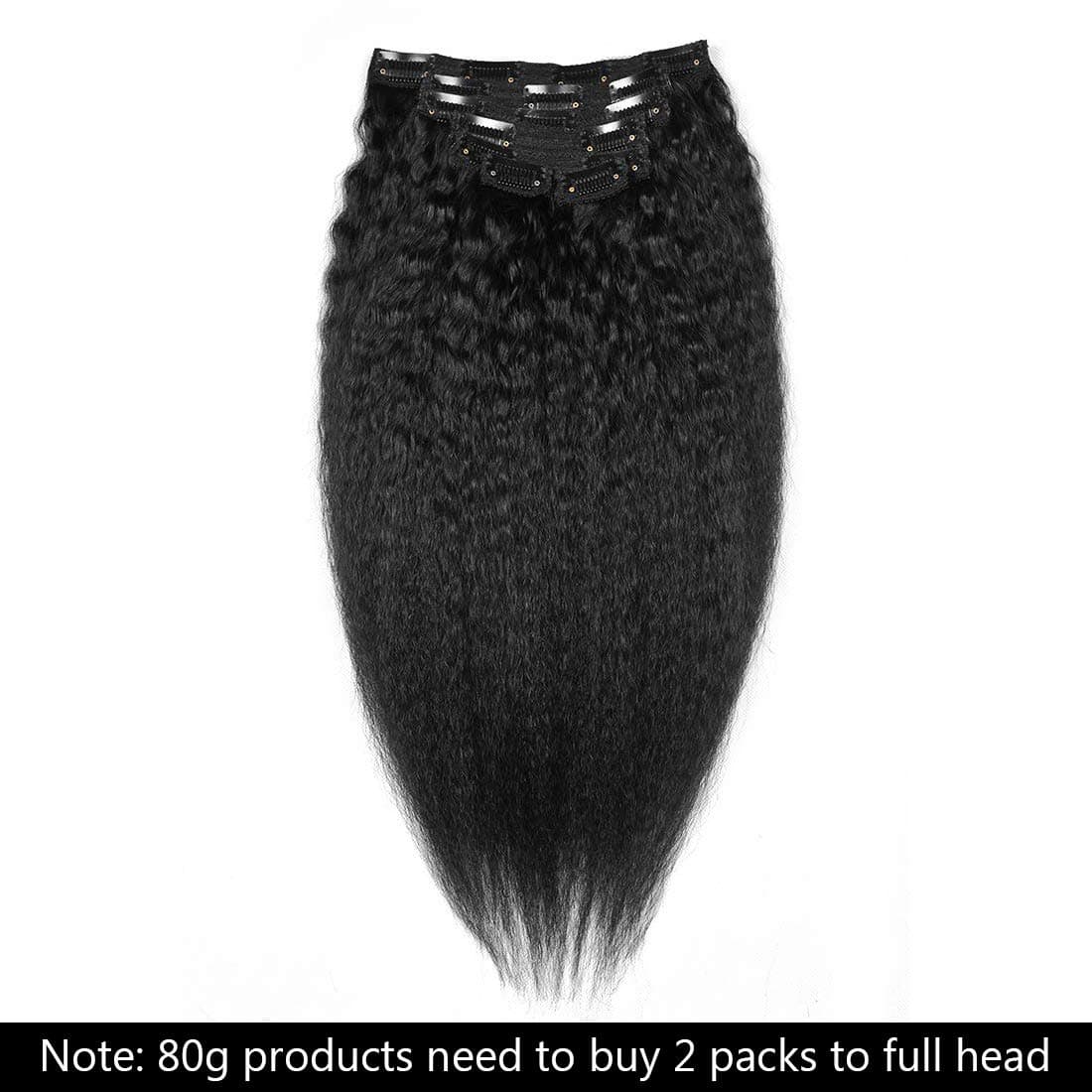 Extensiones de Cabello Humano Kinky Straight Jet Black Clip - Imagen 3