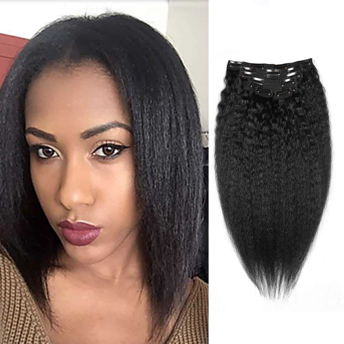 Extensiones de Cabello Humano Kinky Straight Jet Black Clip
