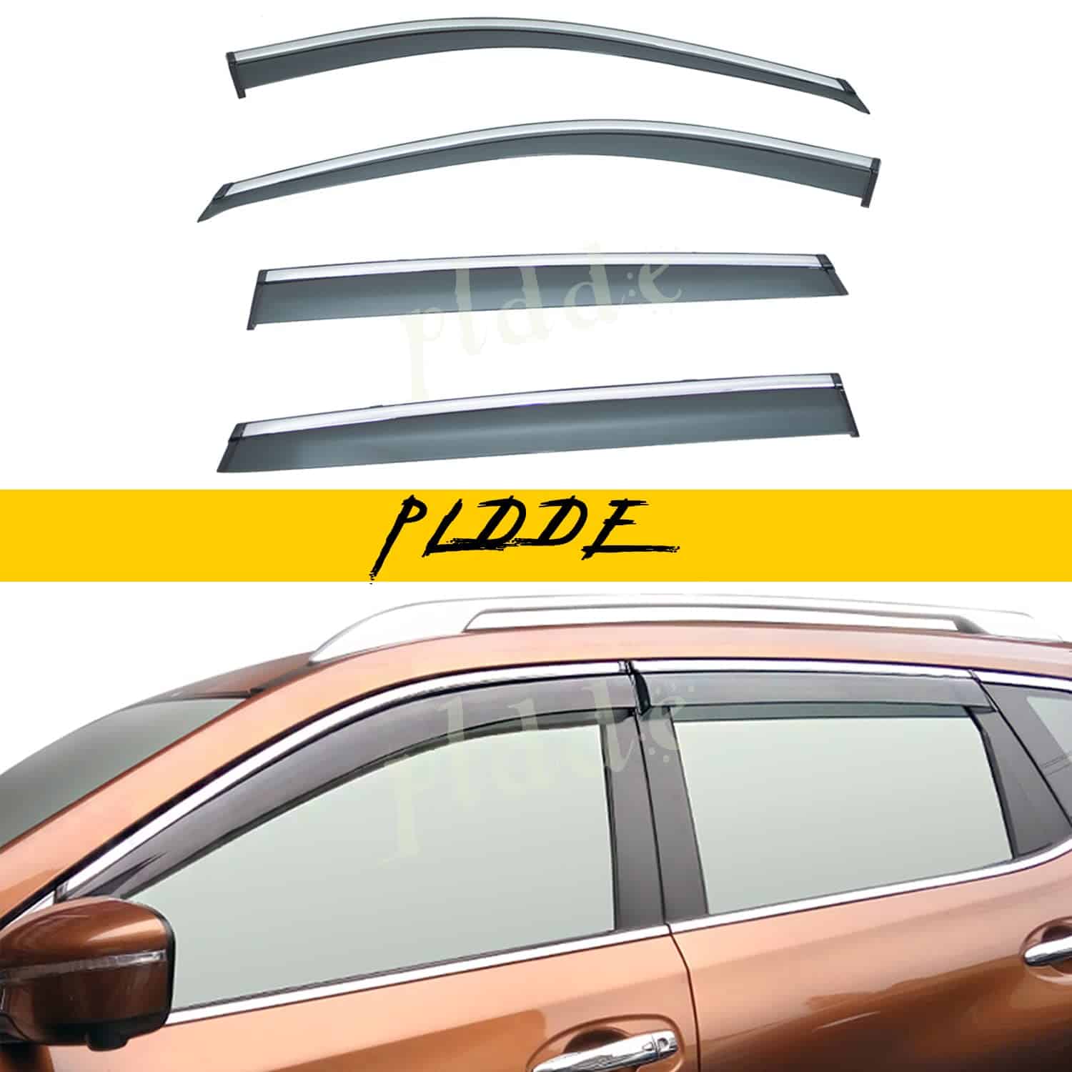 PLDDE 4pcs Humo Tinte con Moldura Cromada Ventana Viseras