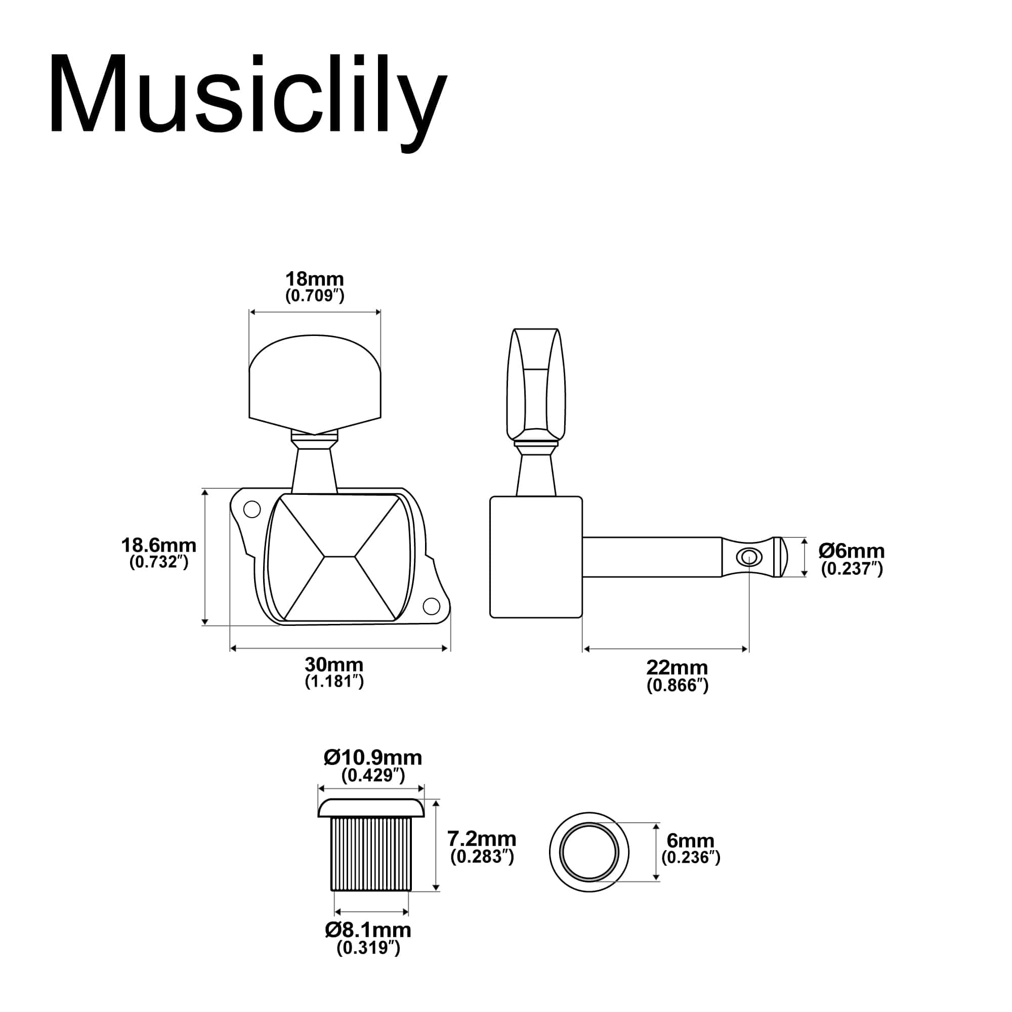 Juego de clavijeros de guitarra semi cerrados Musiclily Pro - Imagen 3