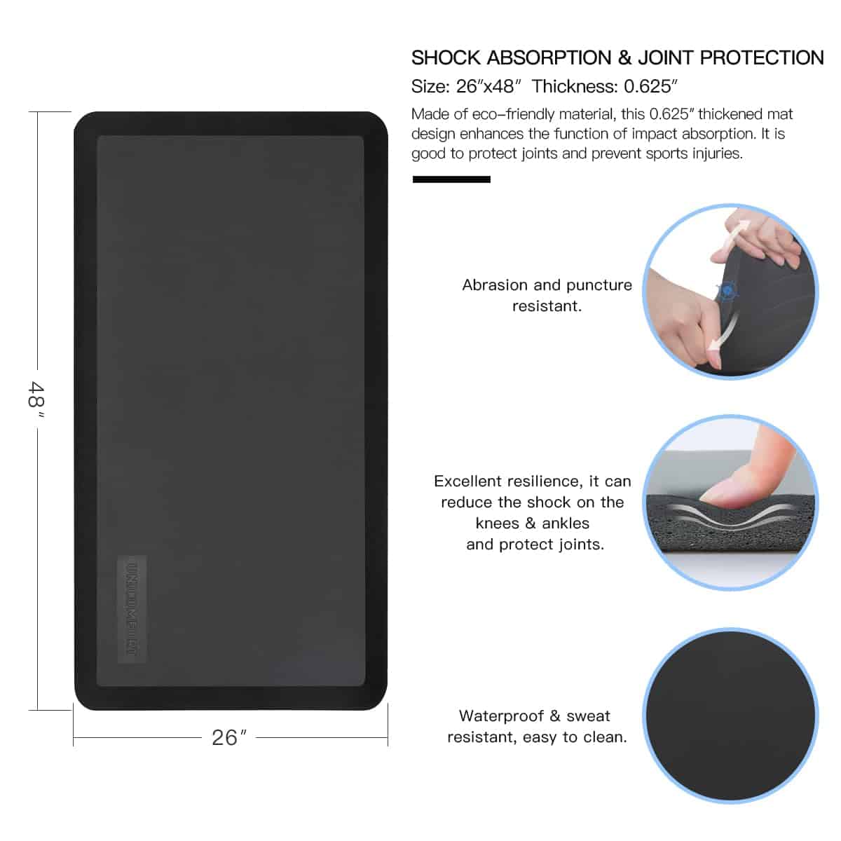 Tapete de gimnasia UniComfort, anti-fatiga 100% PU, cuerda - Imagen 3