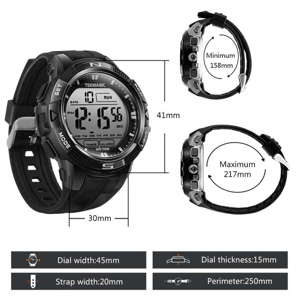 Reloj de Buceo Digital Sumergible TEKMAGIC 10 ATM -Negro - Imagen 6