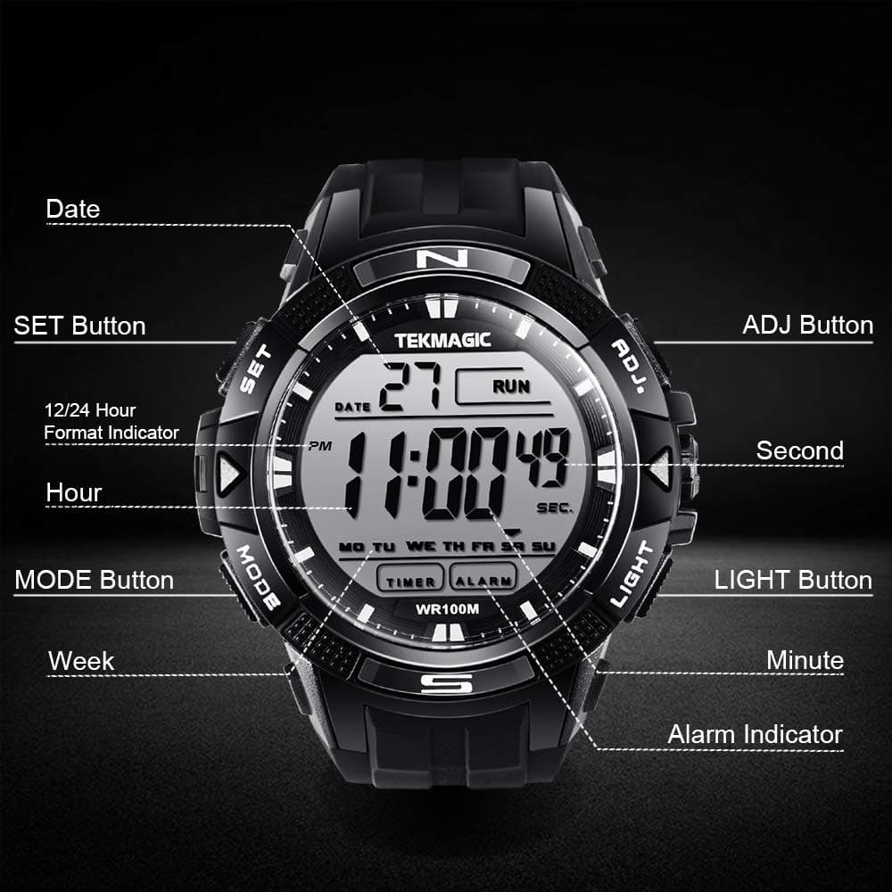 Reloj de Buceo Digital Sumergible TEKMAGIC 10 ATM -Negro - Imagen 9