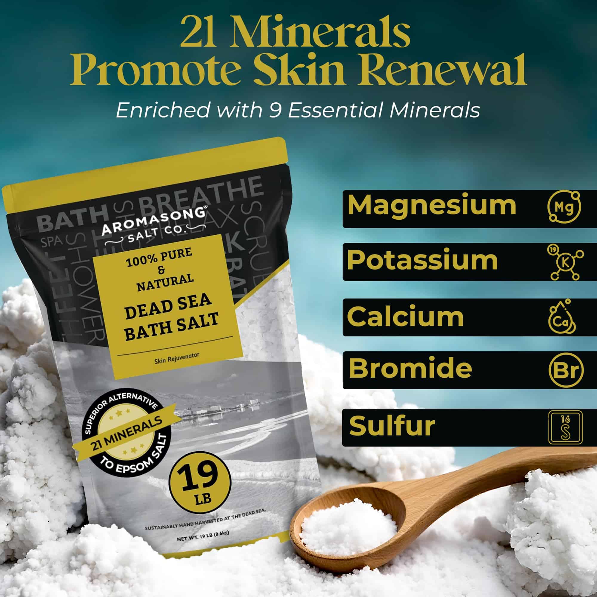 Sal de baño del Mar Muerto de Aromasong - 19 libras de - Imagen 3